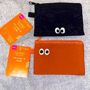 Daiso Flat pouch/wallet with googly eyes bundle - orange and black